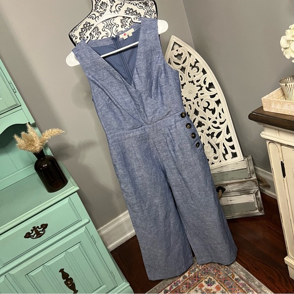 Boden Dorothea Linen Jumpsuit, Blue Chambray, Size 6 US (Size 10 UK) - Picture 7 of 13